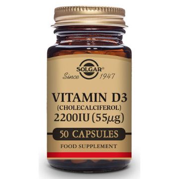 Vitamina D3 2200 UI (55 mcg) de Solgar - 50 cápsulas vegetales
